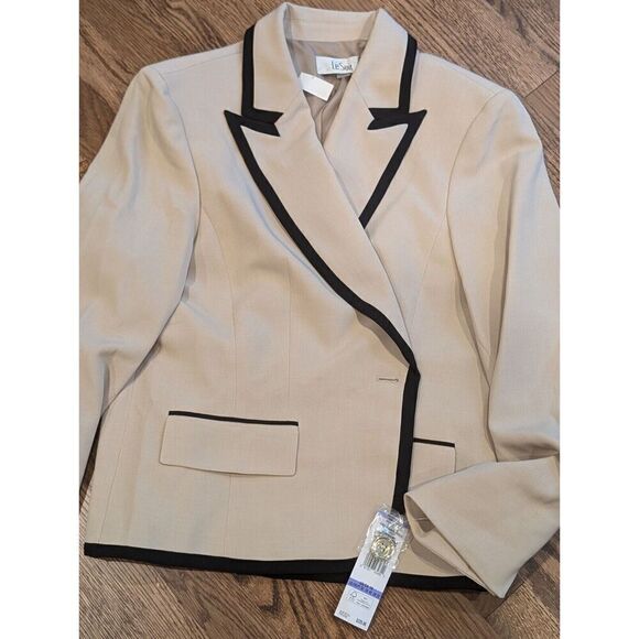 LE SUIT Women Contrast Trim Notch Collar One-Button Blazer Jacket Light Brown 18 - Picture 9 of 14